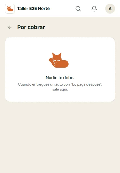 Pantalla Por cobrar, donde aparecen los clientes que dejaron un saldo pendiente.